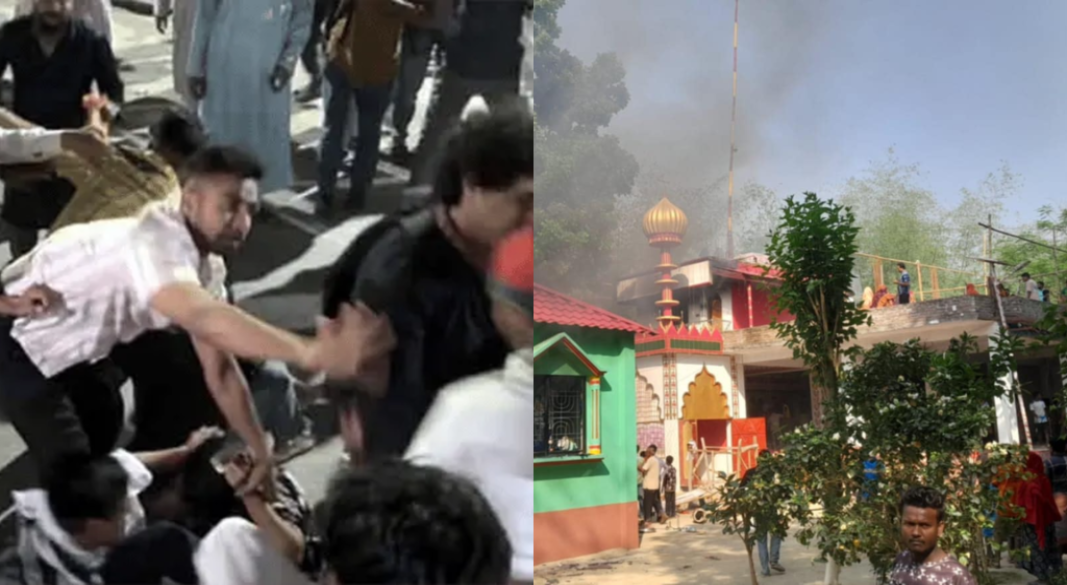 শাহবাগে নাগরিক ও শিক্ষকদের ওপর হামলা (বামে) এবং কুষ্টিয়ায় মাজার ভাঙচুর ও ‘পীর’ শামীম রেজা জাহাঙ্গীরকে হত্যা।